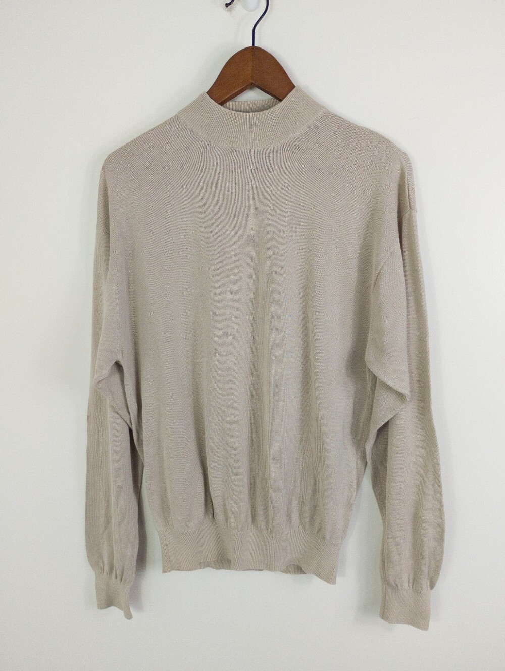 Vintage Baracuta Silk Blend Mock Neck Tight Knit Sweater Beige Large